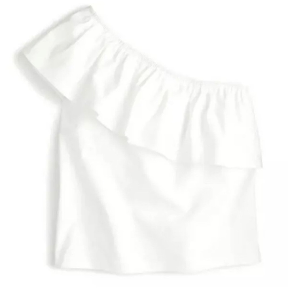 JCREW Women’s cotton ruffle white one shoulder top